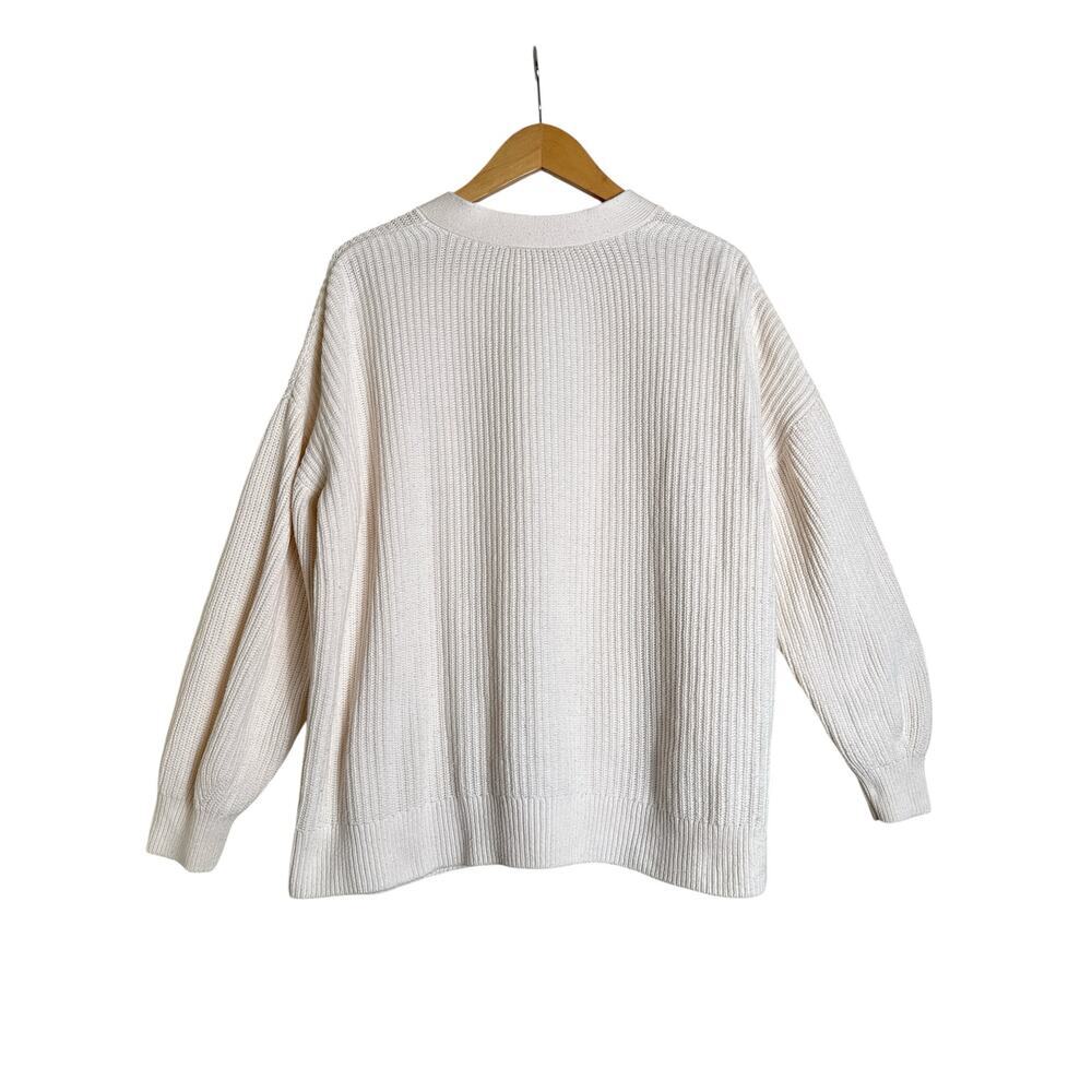 LOFT Cream Ribbed Cardigan XL Cotton Button Front Pockets Relaxed Fit EUC - Picture 5 of 8